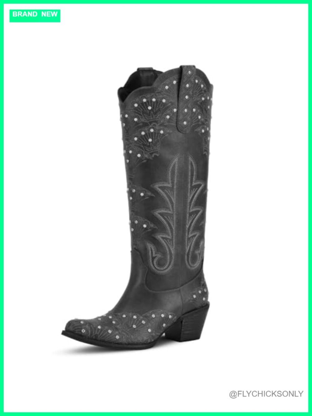 Womens Knee High Cowboy Boots Faux Leather Rhinestone Western Pull On